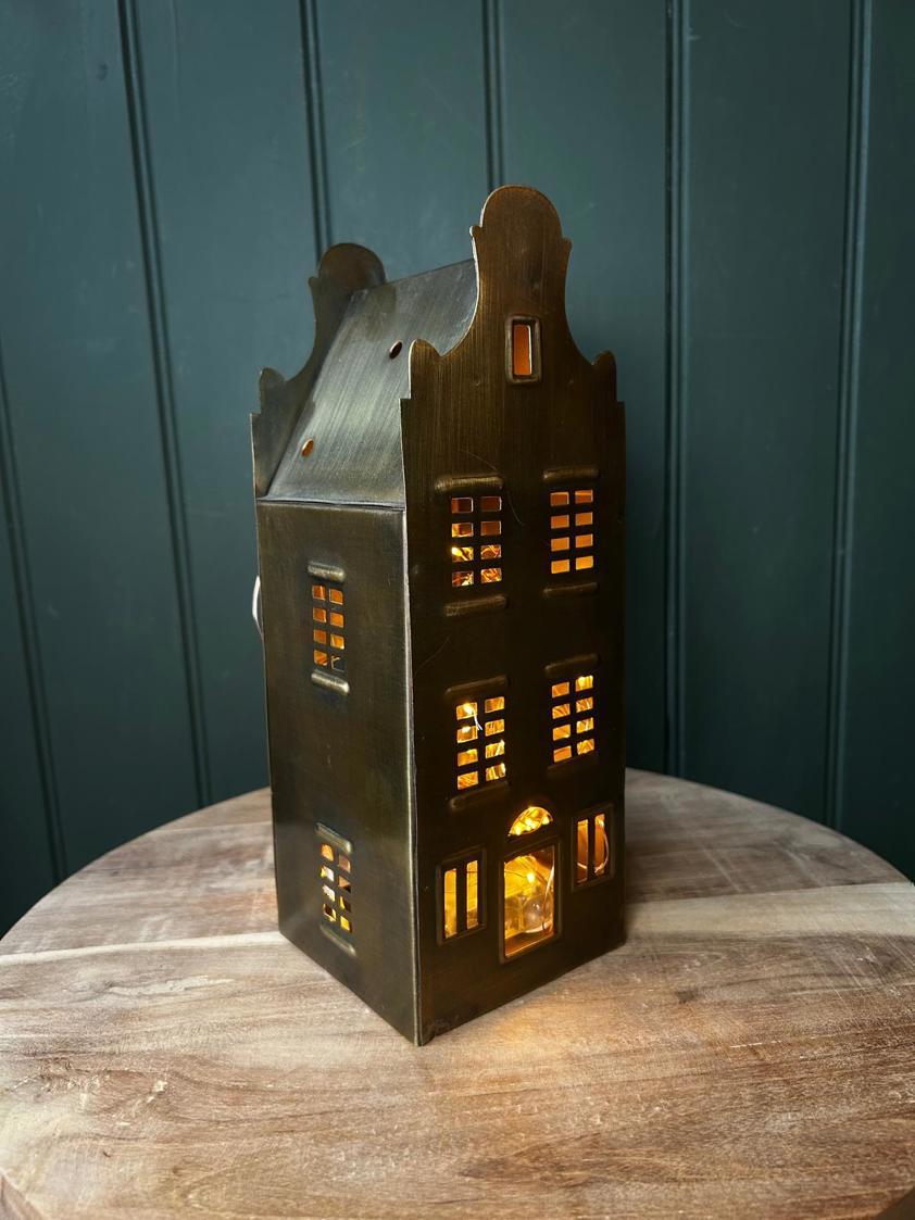 Large Antique Brass House 26cm