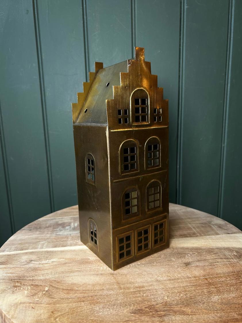 Large Antique Brass House 26cm