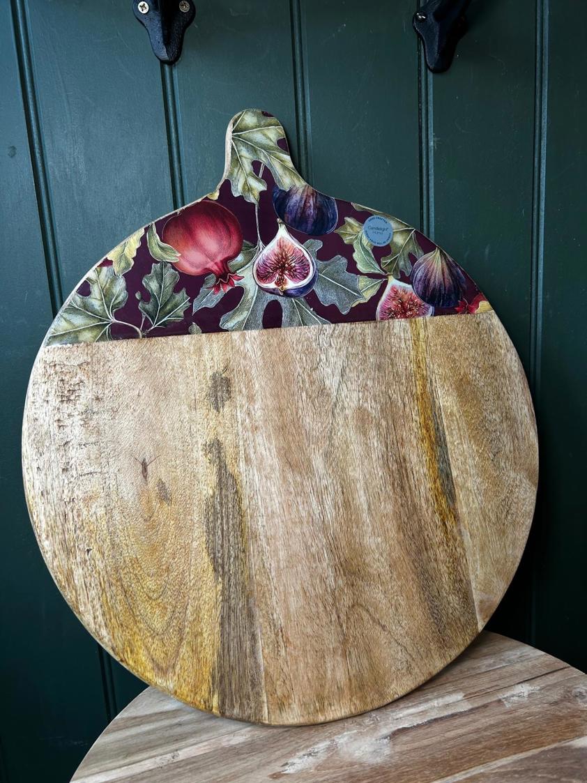 Mango Wood Pizza Board With Fig Design Enamel