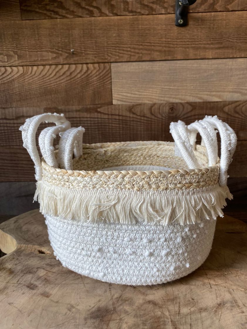 Natural and White Fringe Basket