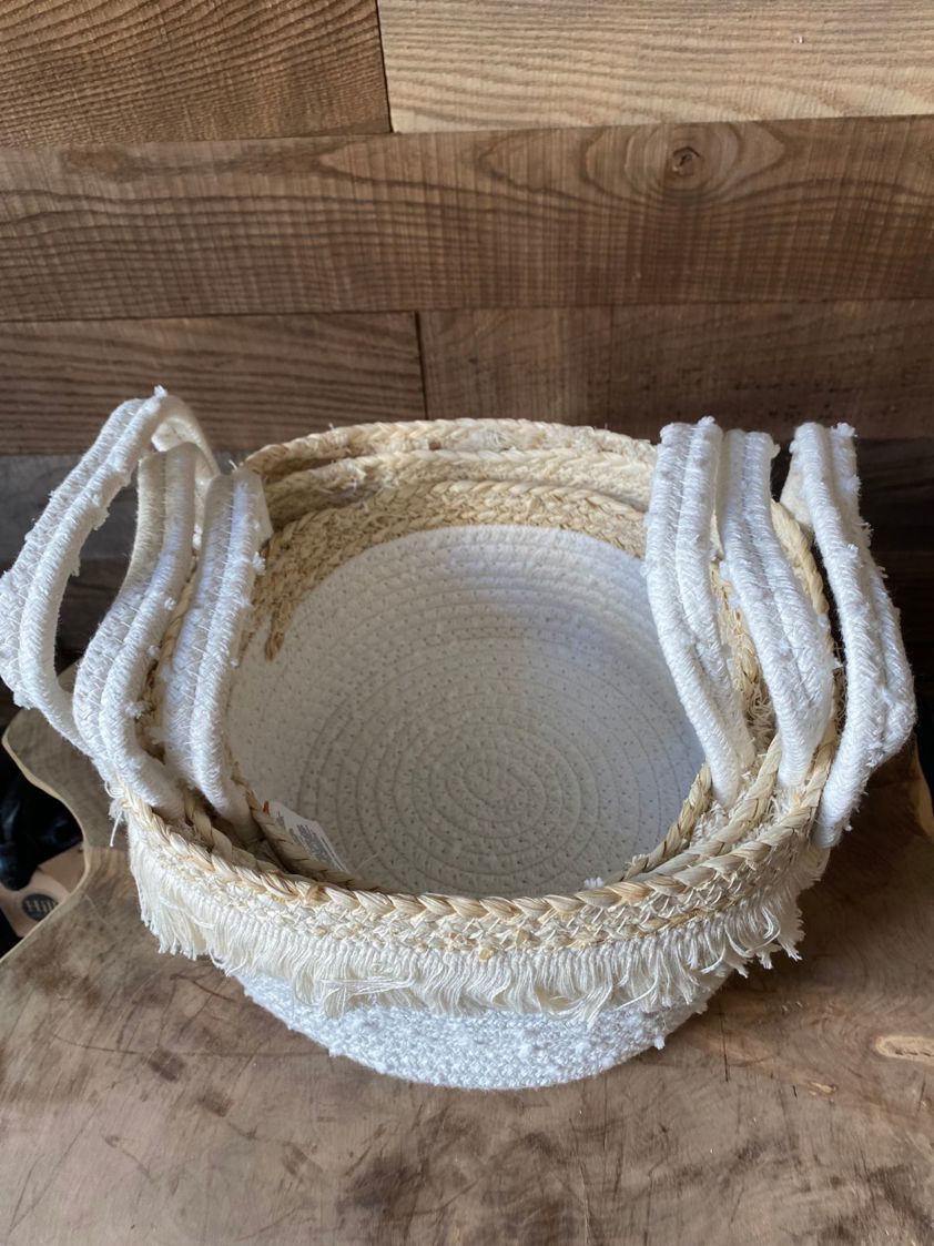 Natural and White Fringe Basket