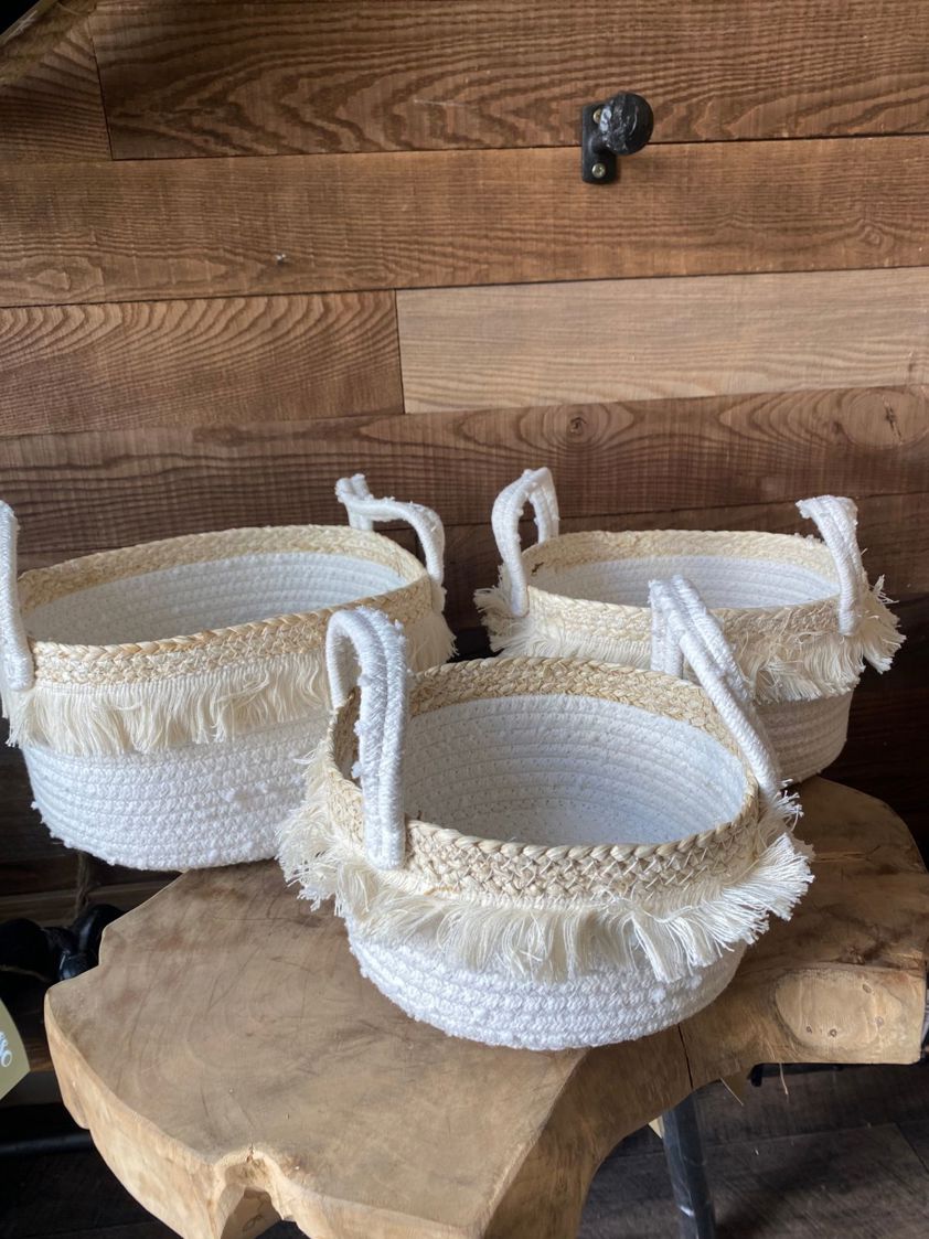 Natural and White Fringe Basket