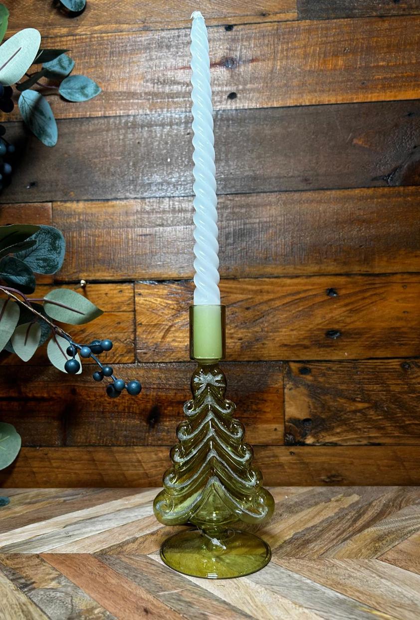 Green Glass Tree Candle Holder