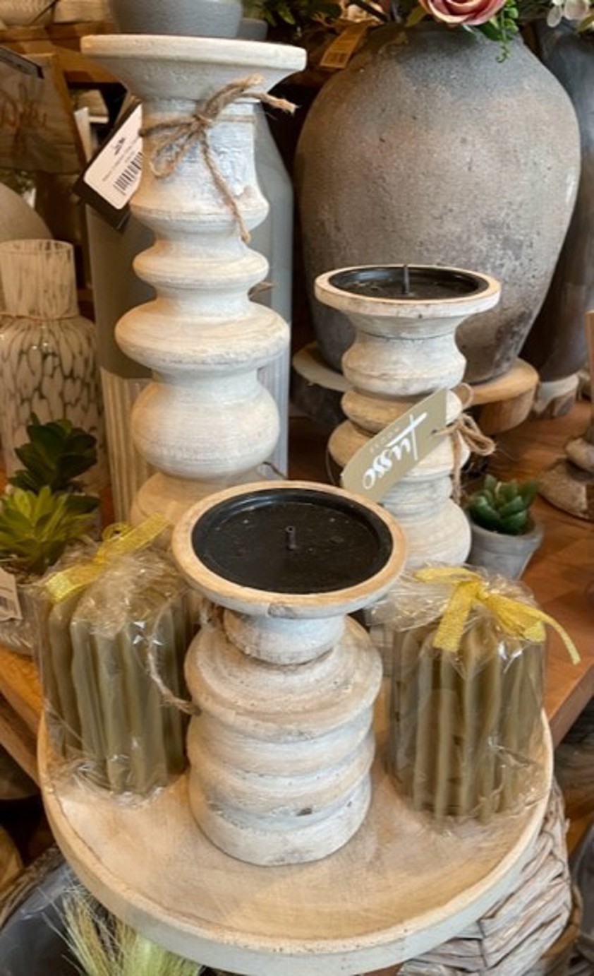 Small Wood Candle Pillar With White Wash Finish
