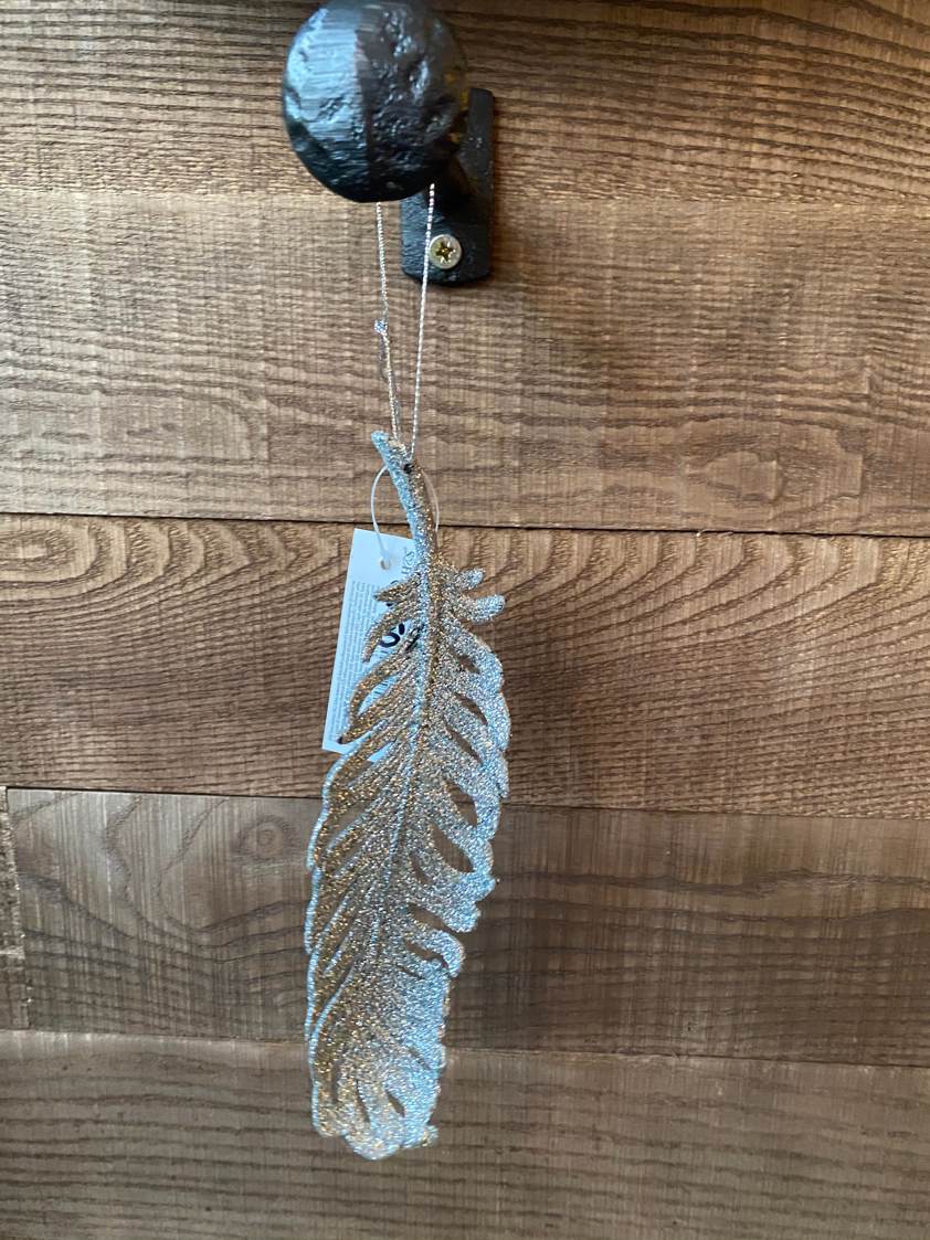 Silver Glitter Hanging Feathers