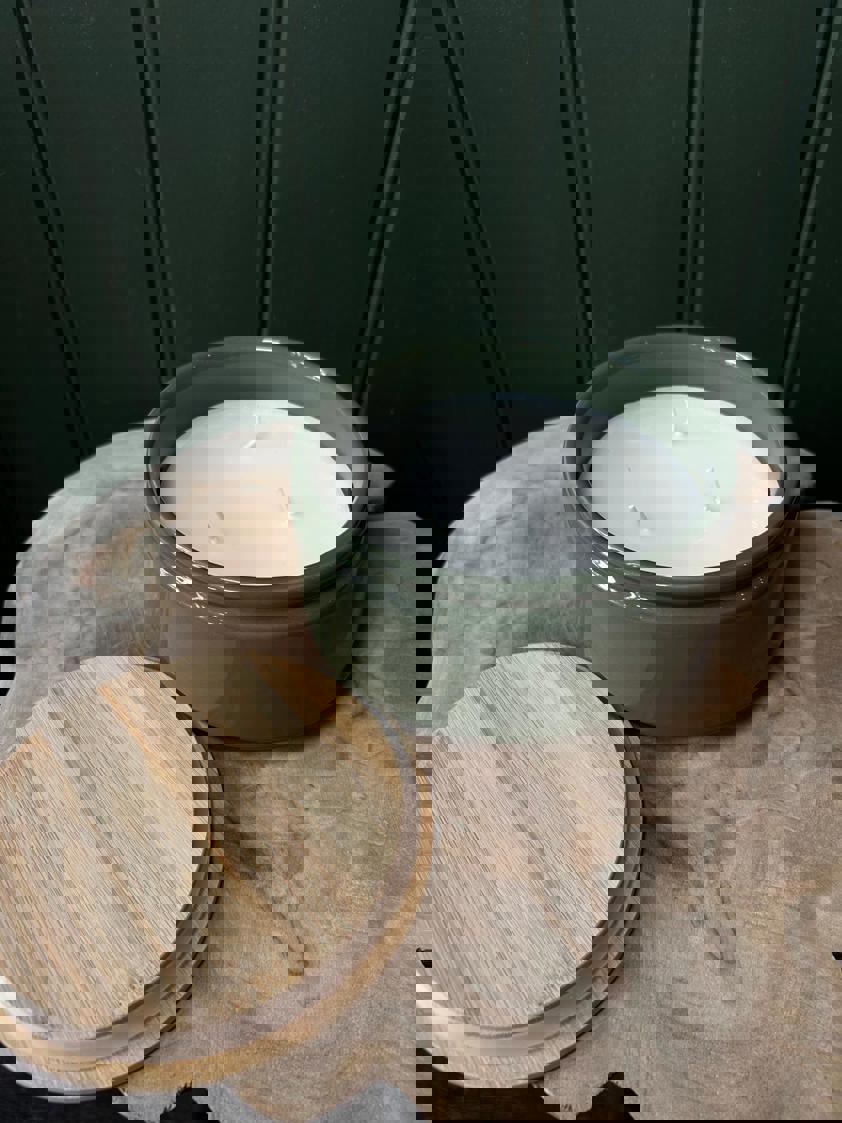 3 Wick Matt Green Ceramic Candle