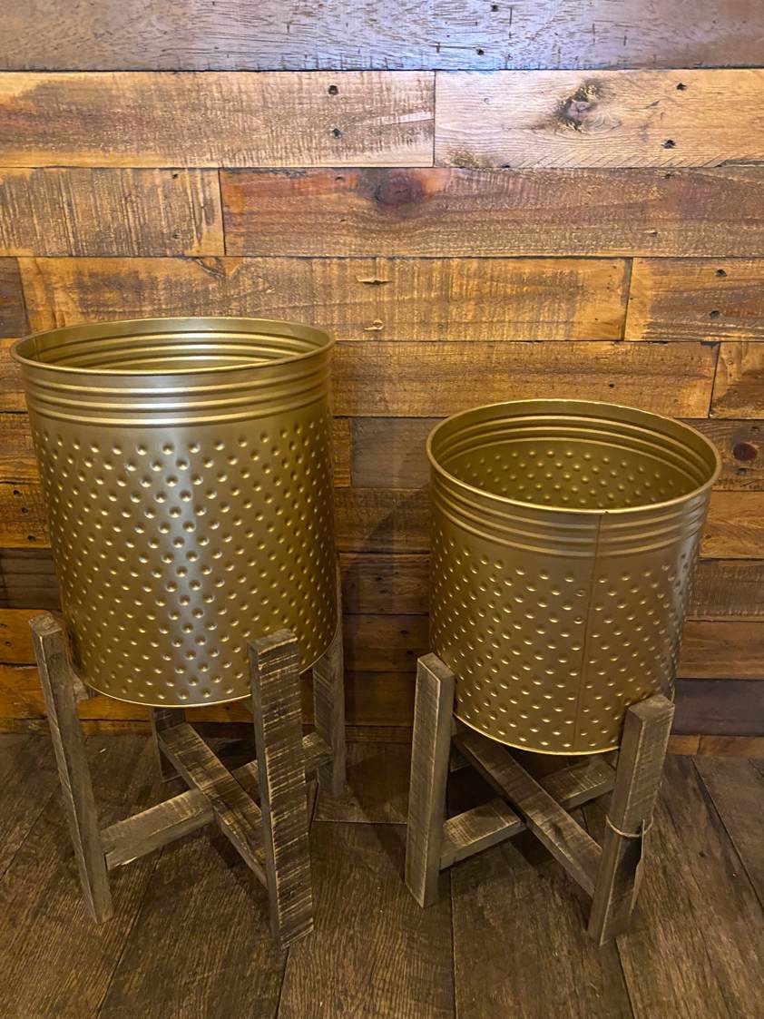 Gold Planters with Wooden Legs