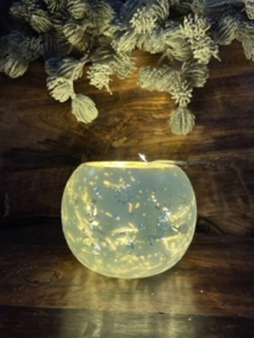 White Reindeer Glass Votive with lights