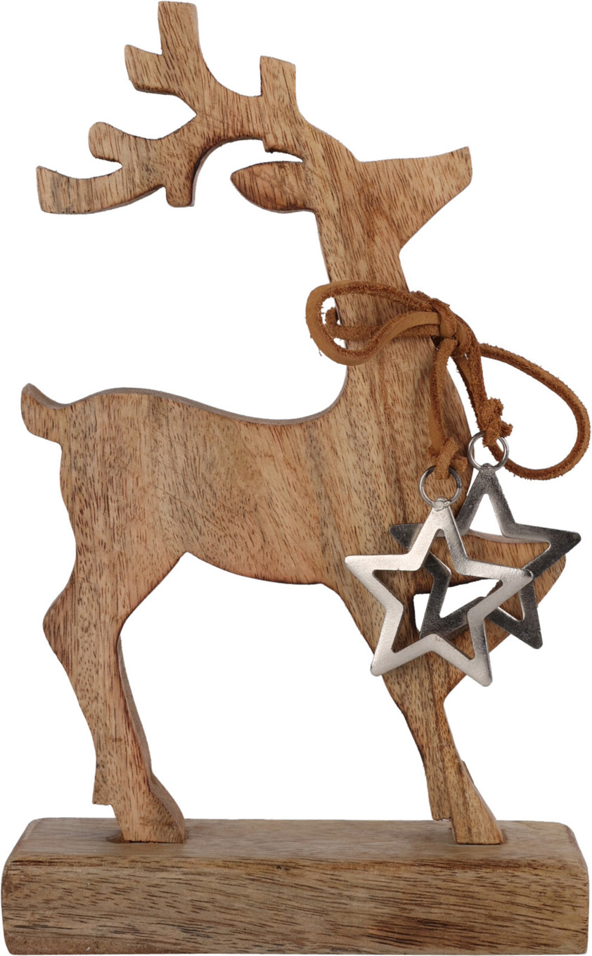 Small Wood Reindeer on Base With Star Detail