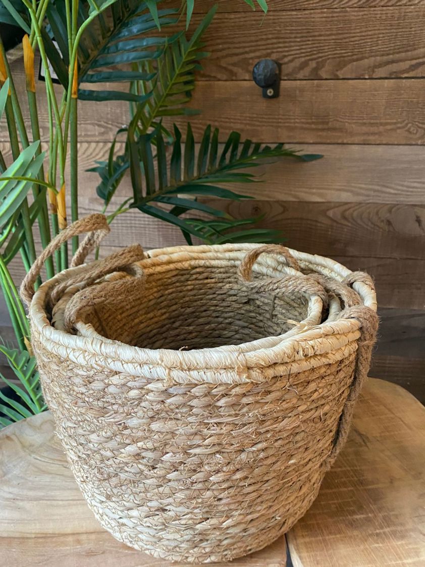 Natural Straw Basket with Cream Trim