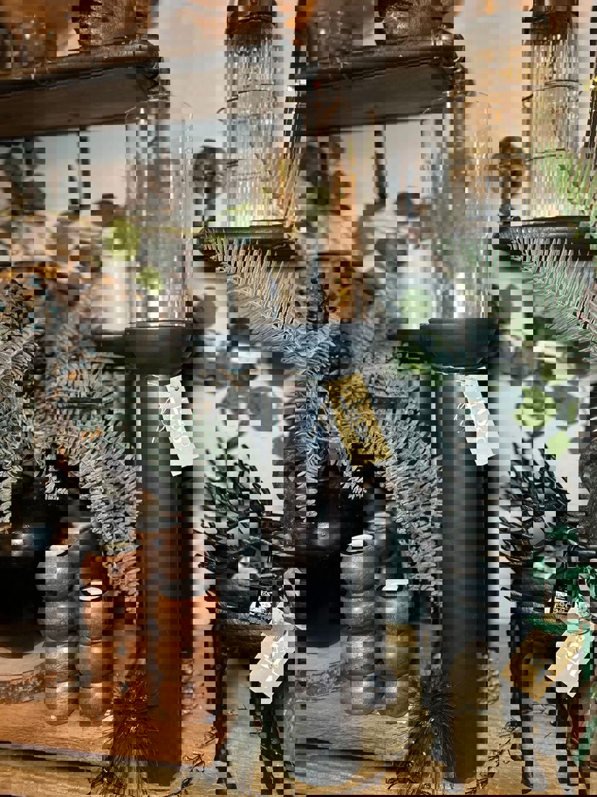 Tall Iron and Glass Candle Holder