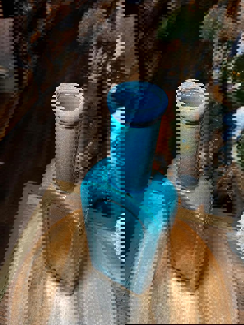 Tall Turquoise Bottle Bud Vase