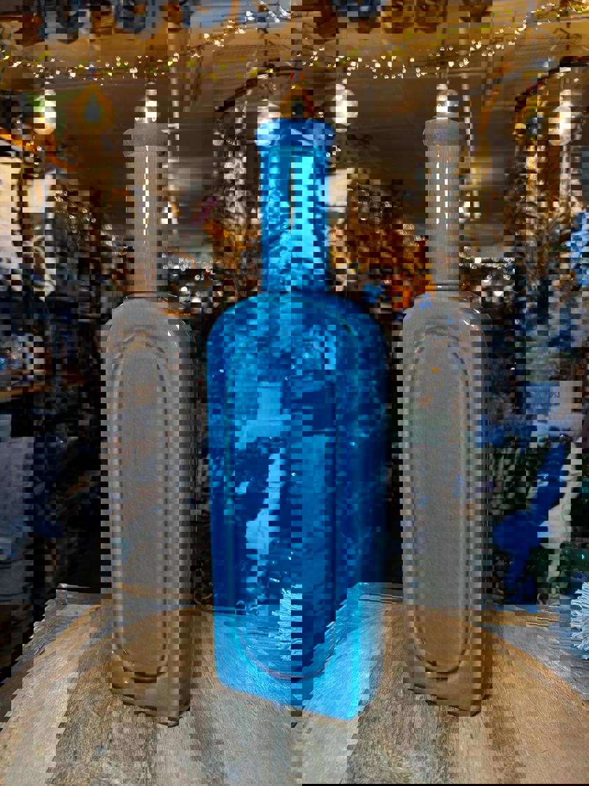 Tall Turquoise Bottle Bud Vase