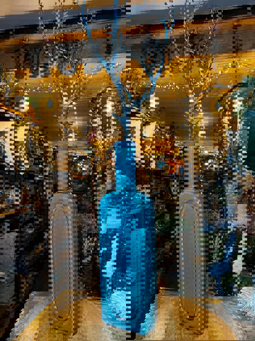 Tall Turquoise Bottle Bud Vase