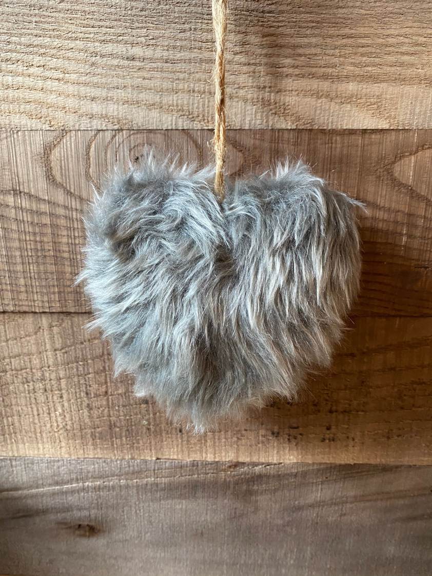 Grey Faux Fur Heart