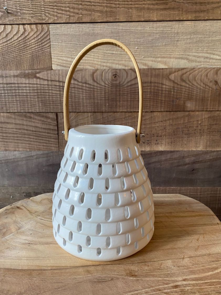 White Ceramic Lantern with Handle