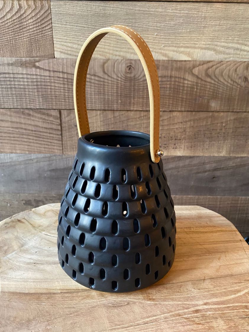 Black Ceramic Lantern with Handle