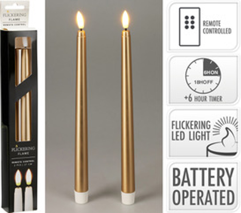 Gold LED Dinner Candles (Two)