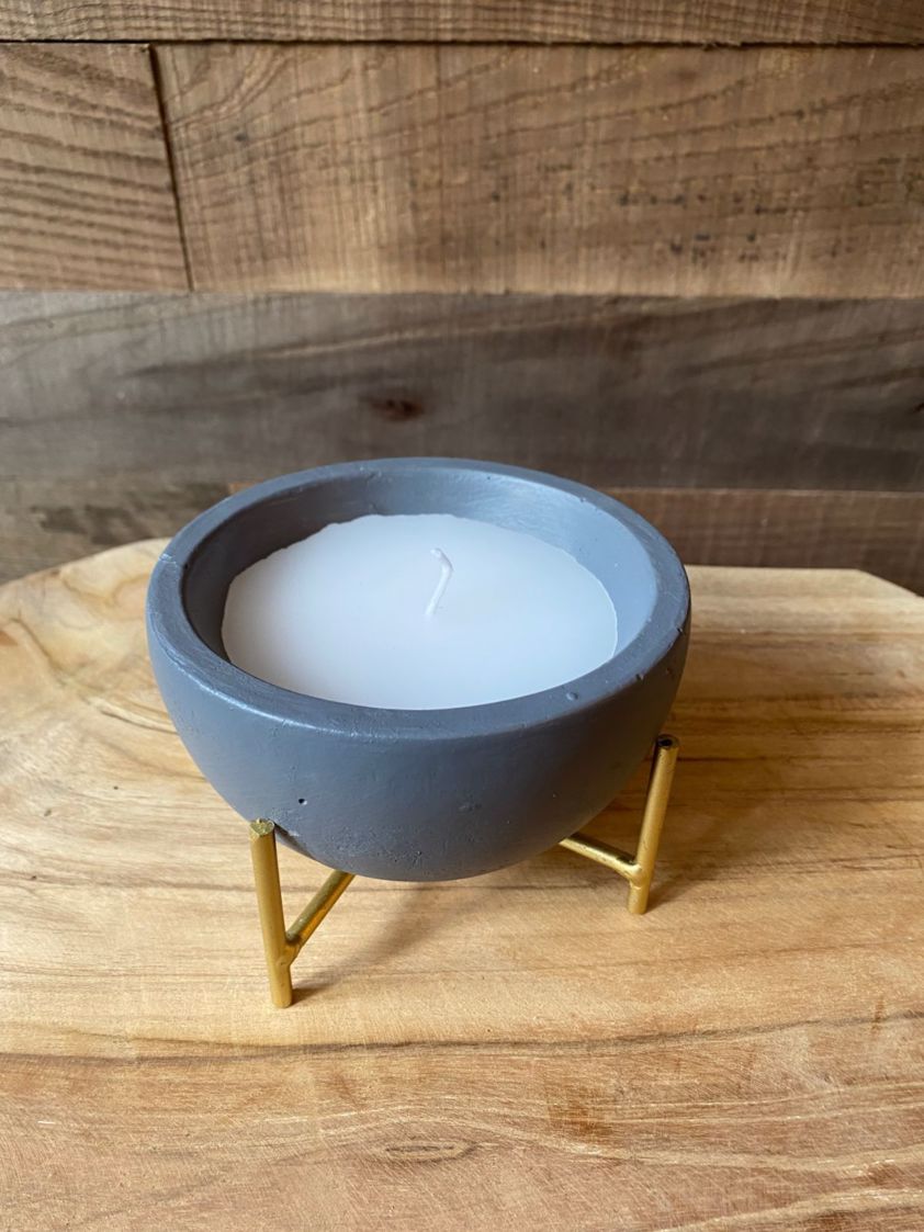 Dark Grey Small Candle in Cement Pot on Gold Legs