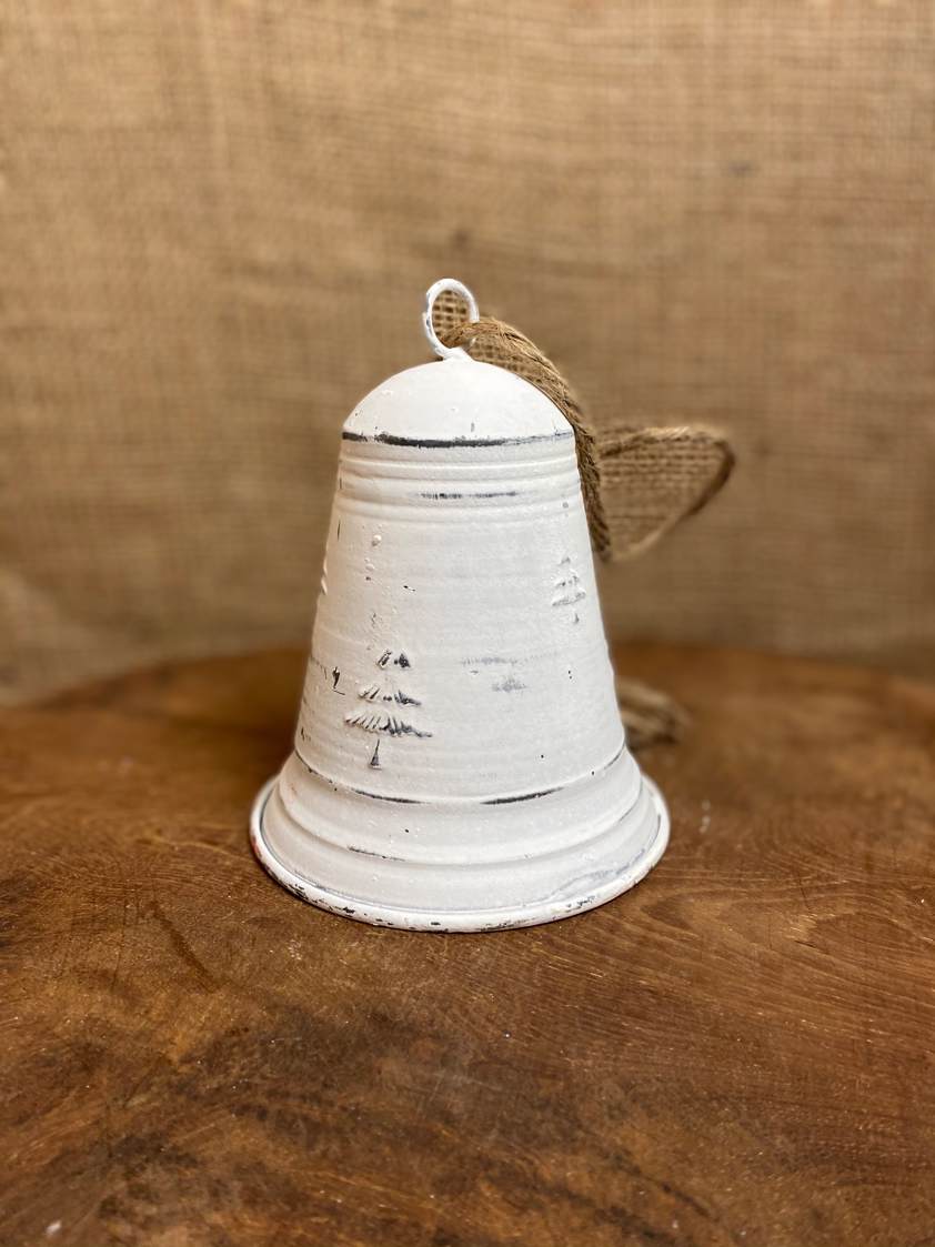 Xmas Tree Large White Bell with Jute Hanger