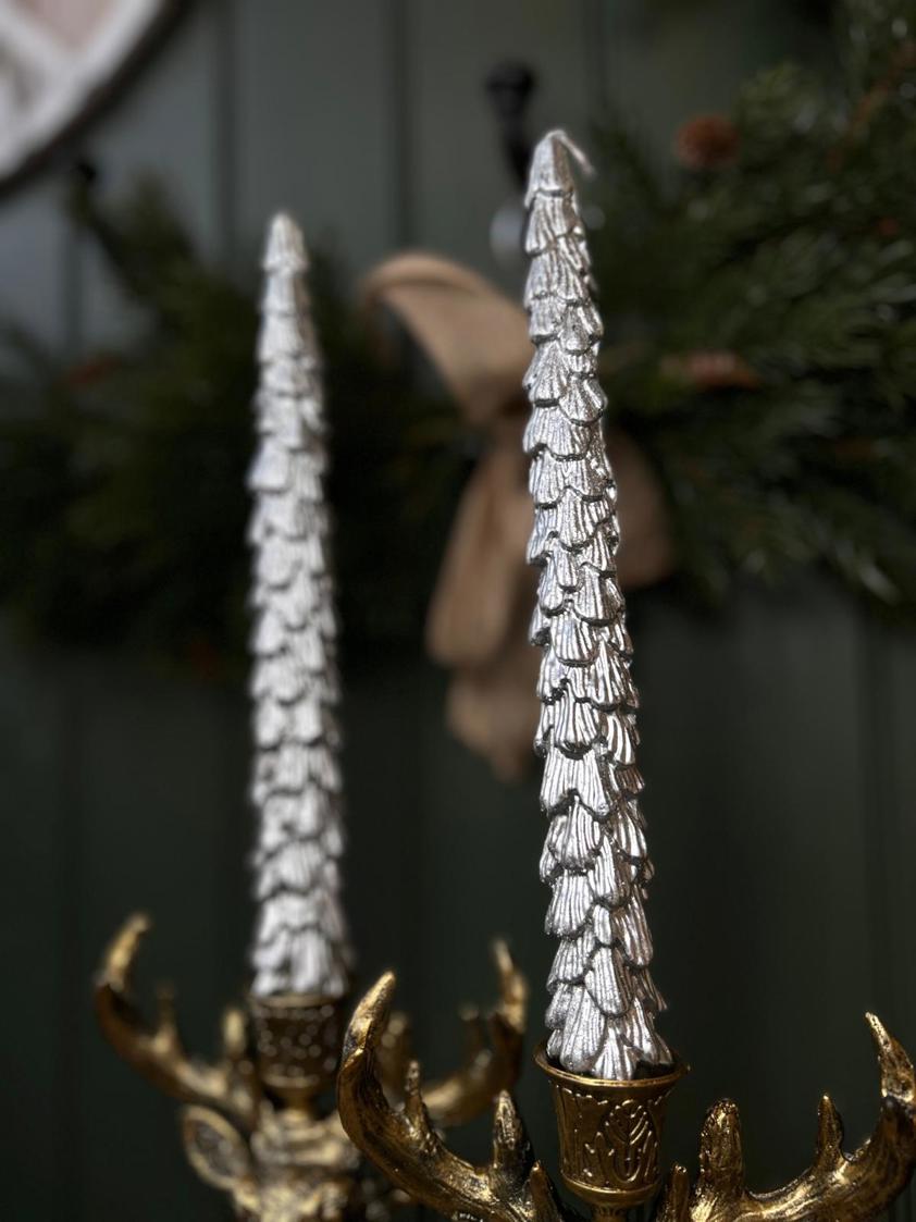 Silver Tree Dinner Candles (Set of Two)