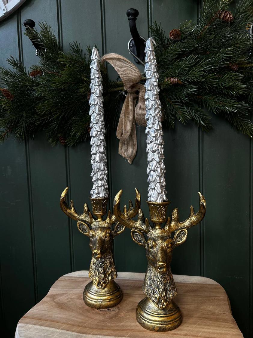 Silver Tree Dinner Candles (Set of Two)