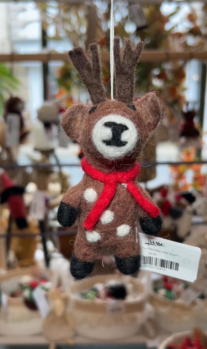 Hanging Felt Reindeer With Scarf