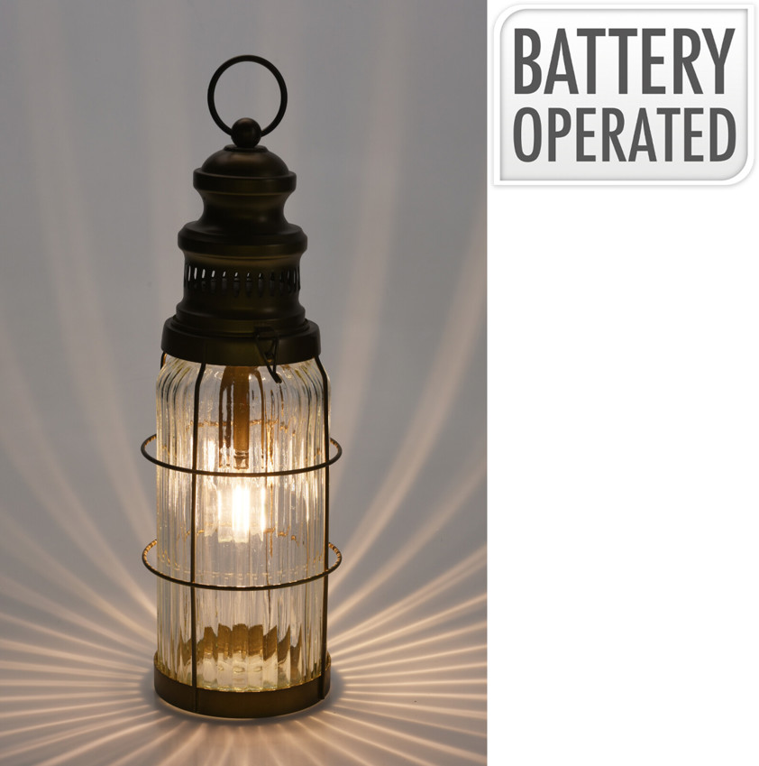 Glass & Bronze Metal LED Lantern (Tall)
