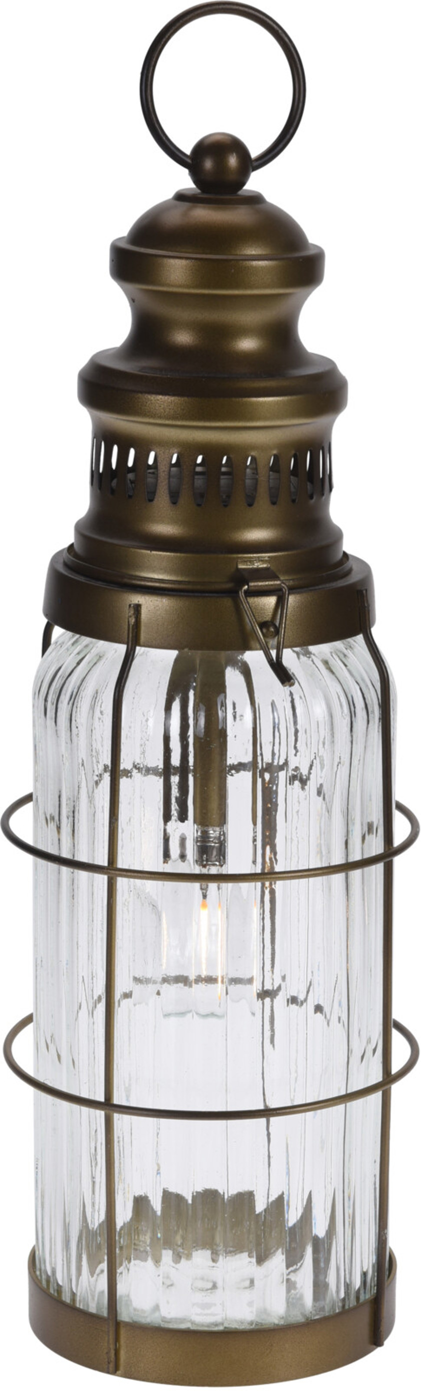 Glass & Bronze Metal LED Lantern (Tall)