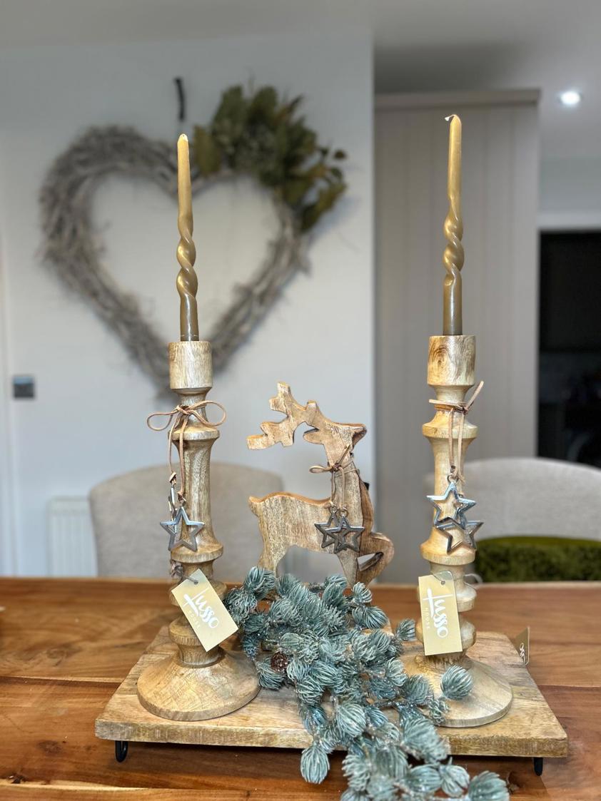 Wood Candle Holder With Star