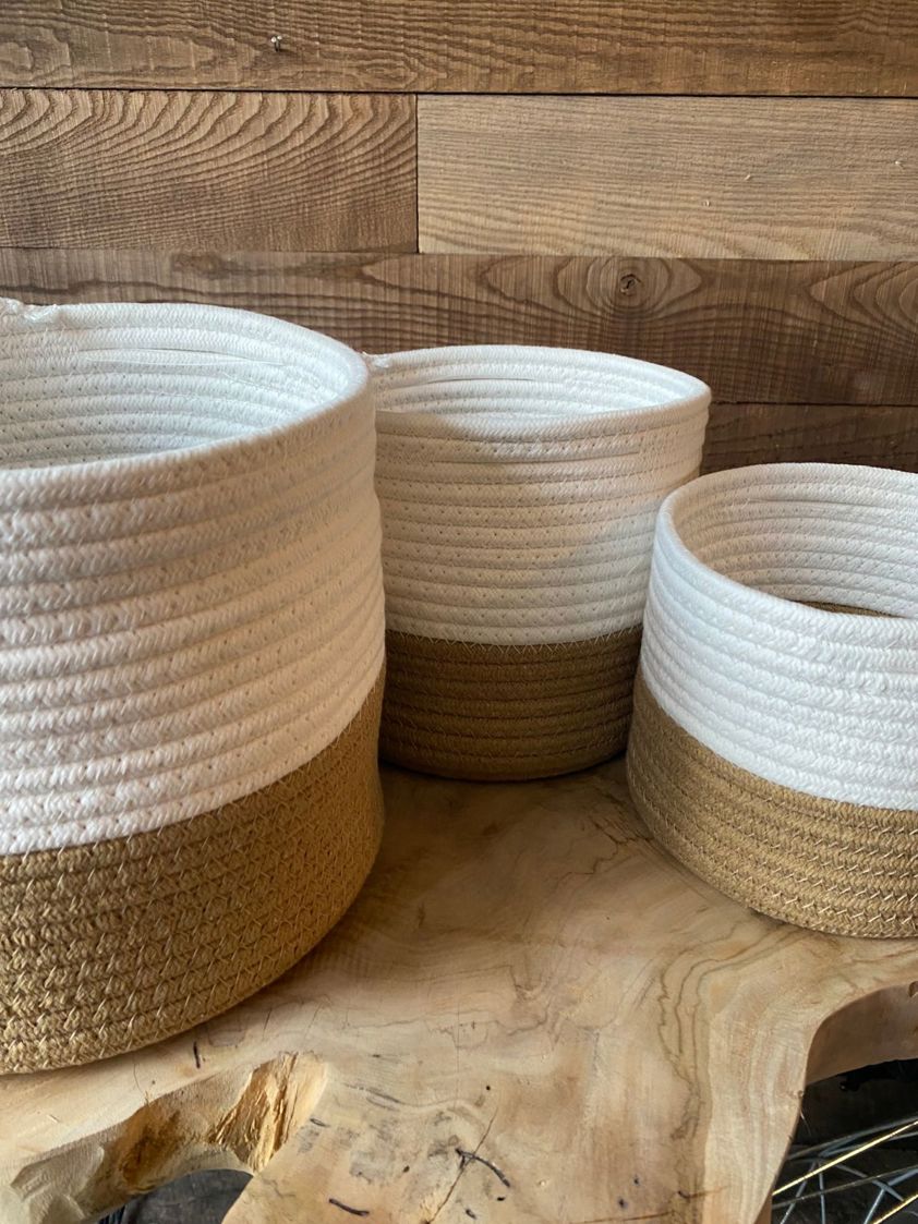 Set of 3 White & Natural Cotton Baskets
