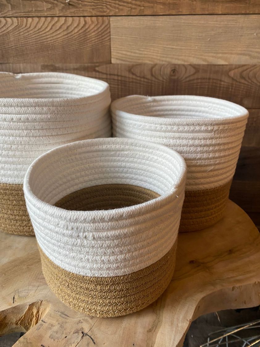 Set of 3 White & Natural Cotton Baskets