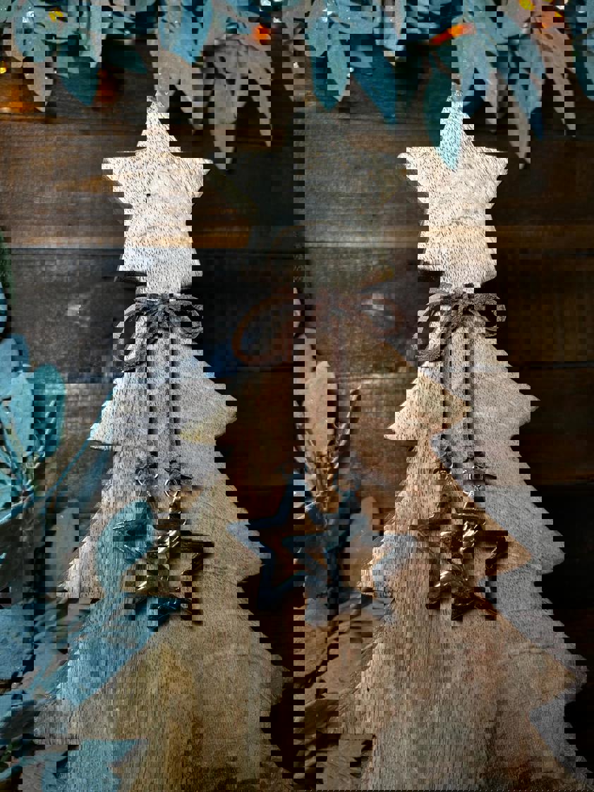 Wooden Christmas Tree With Silver Star Detail Wooden Christmas Tree With Silver Star Detail