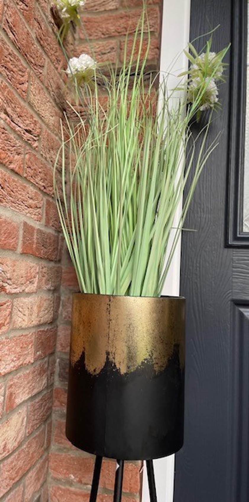 Gold and Black Metal Planter on legs 8655