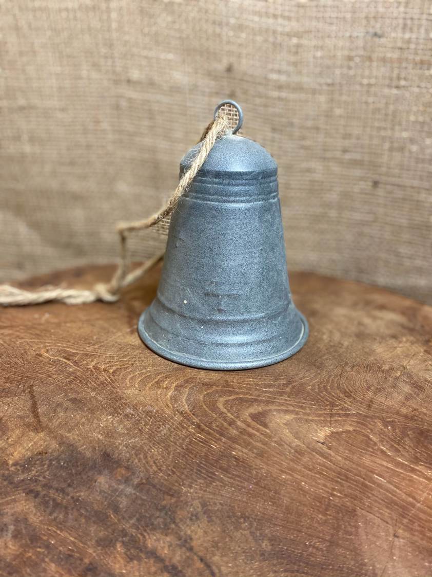 Xmas Tree Large Bell with Jute Hanger - Grey