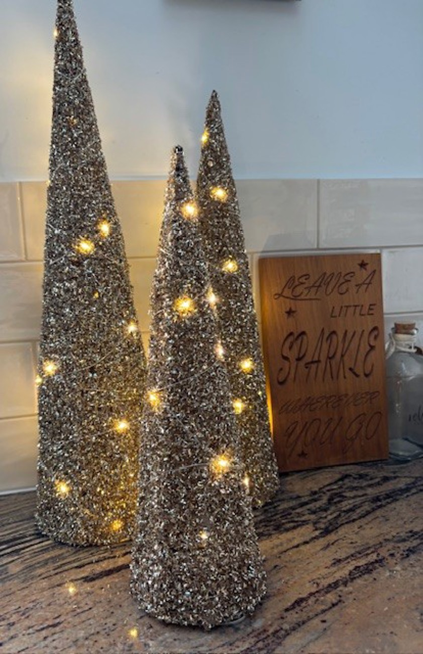 Set of Three Lit Glitter Trees