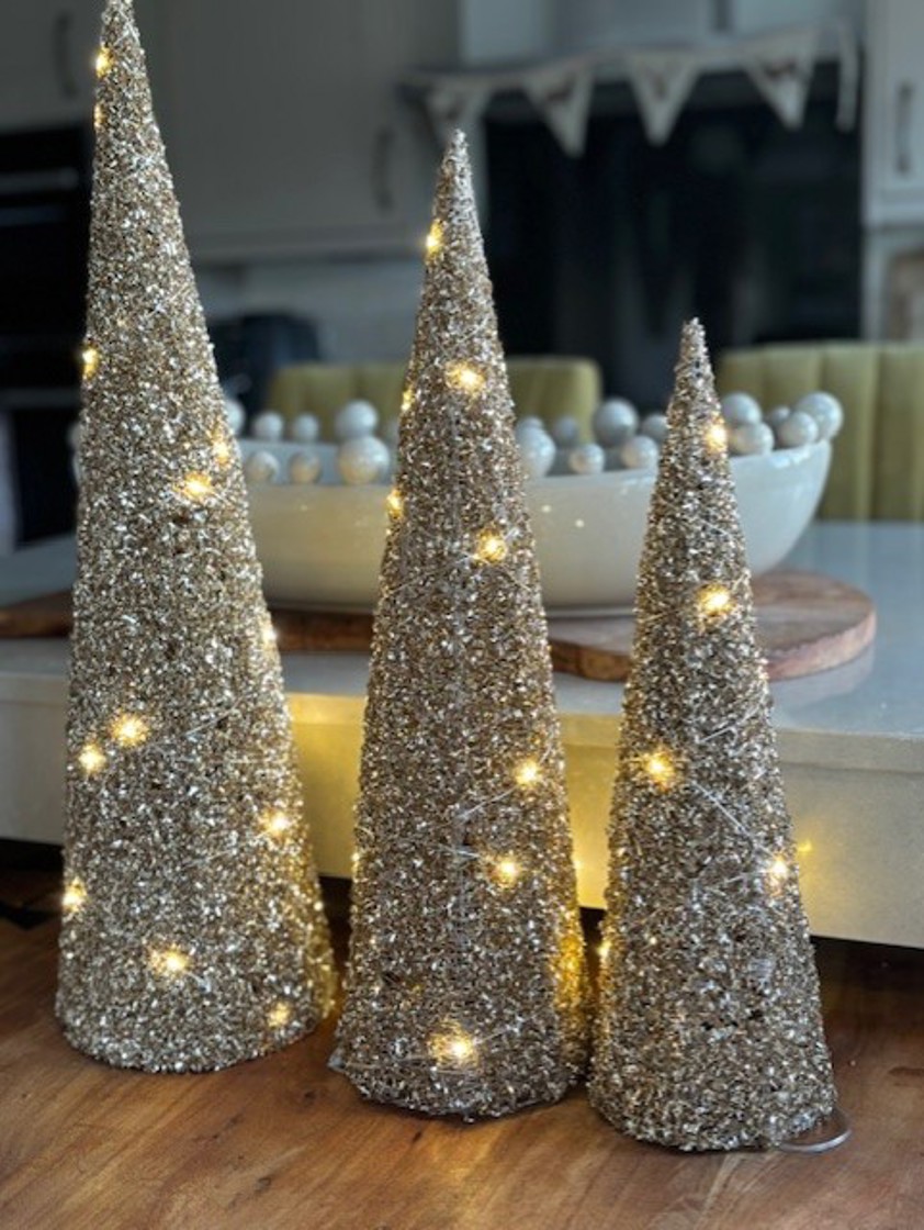 Set of Three Lit Glitter Trees
