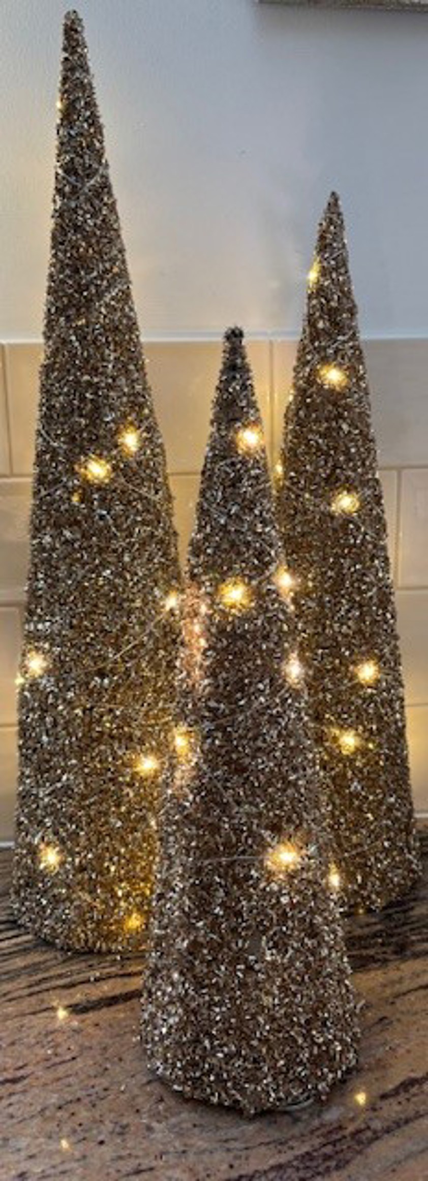 Set of Three Lit Glitter Trees