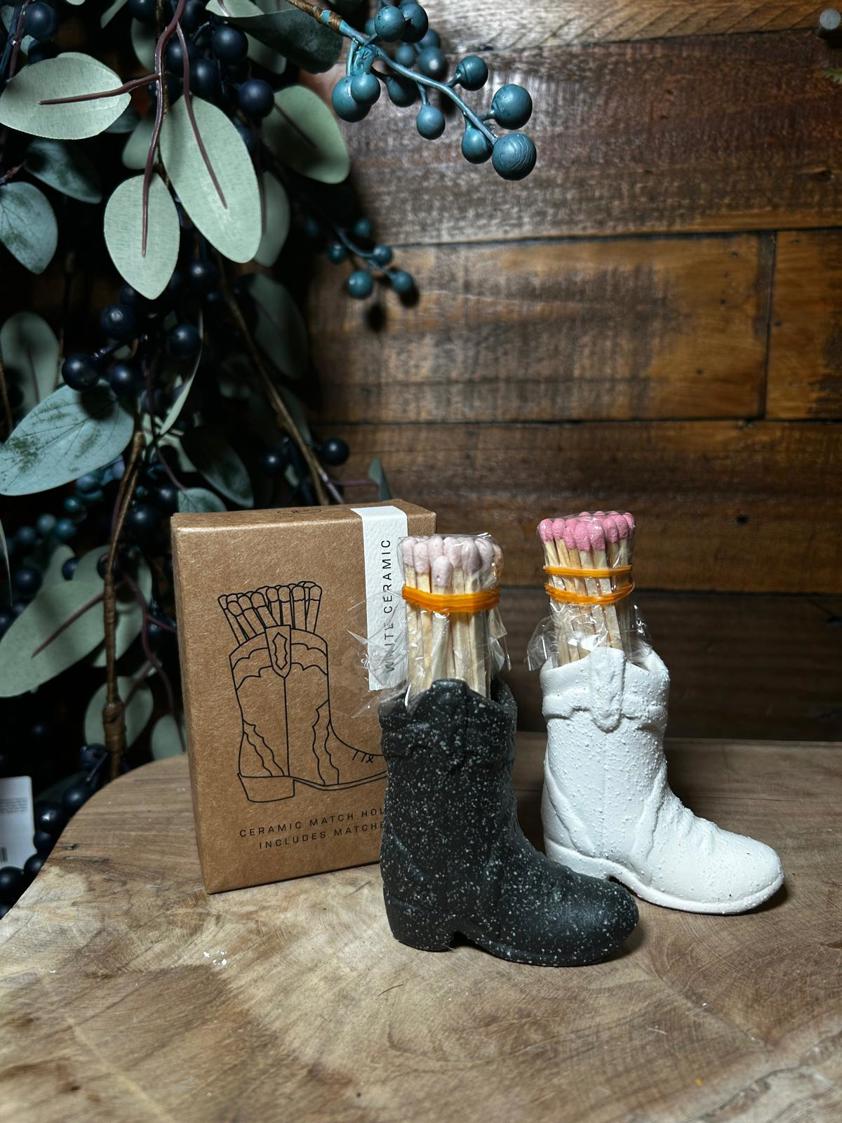 Ceramic Cowboy Boot Match Holder