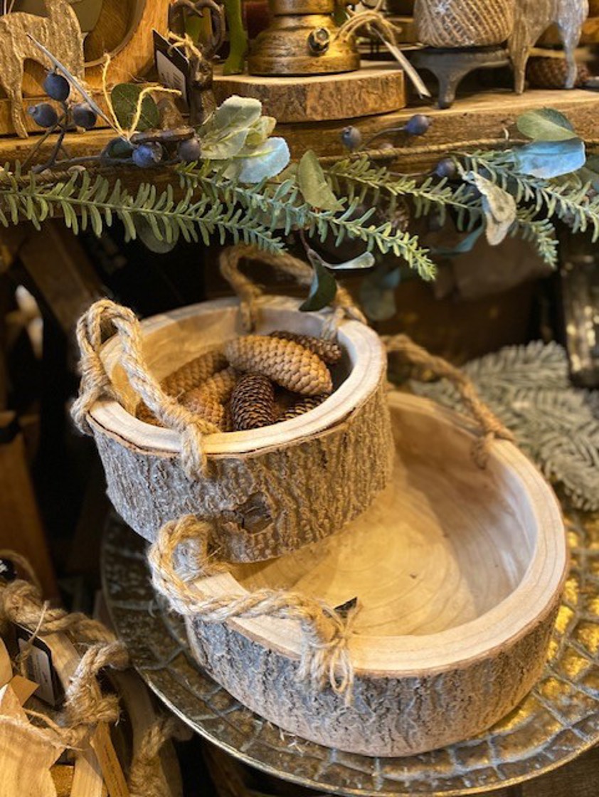 Rustic Bark Bowl with Rope Handles