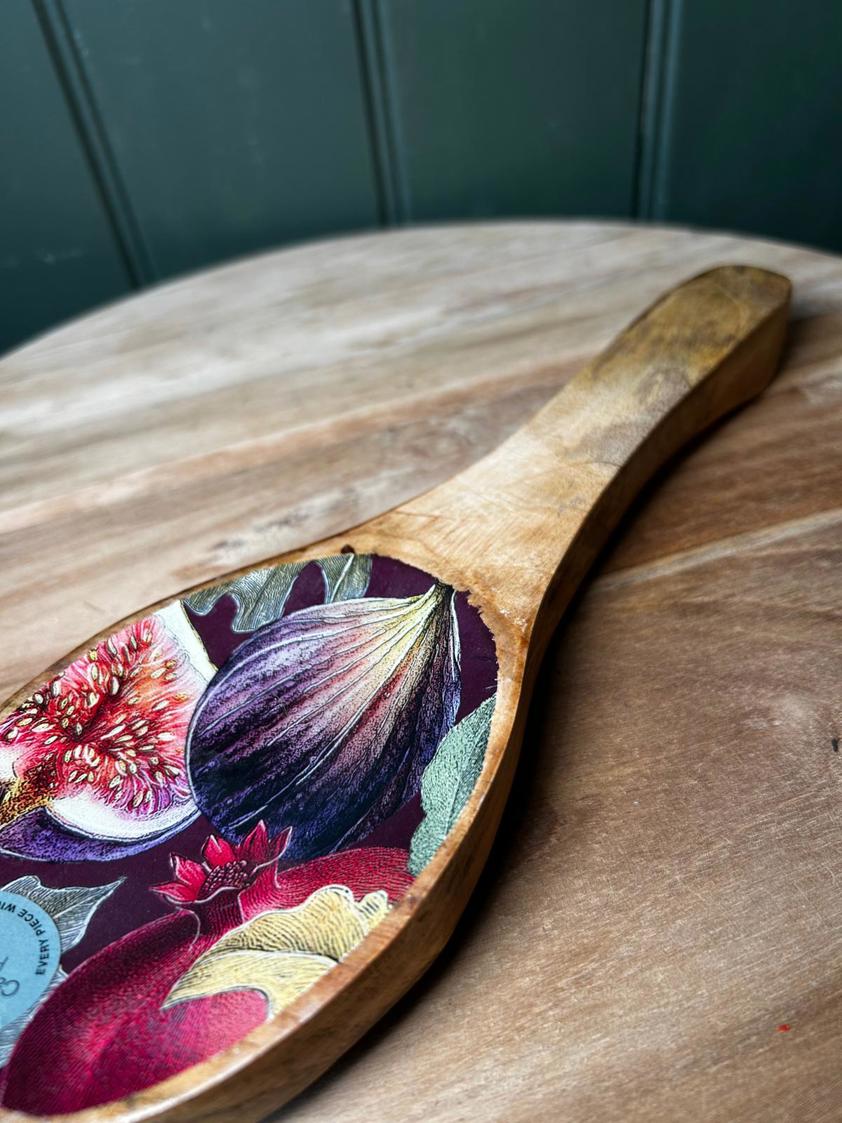 Mango Wood Spoon Rest With Enamel Fig Design