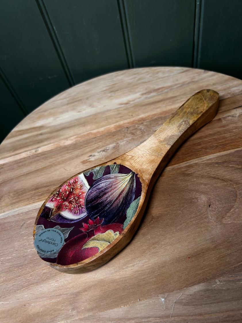 Mango Wood Spoon Rest With Enamel Fig Design
