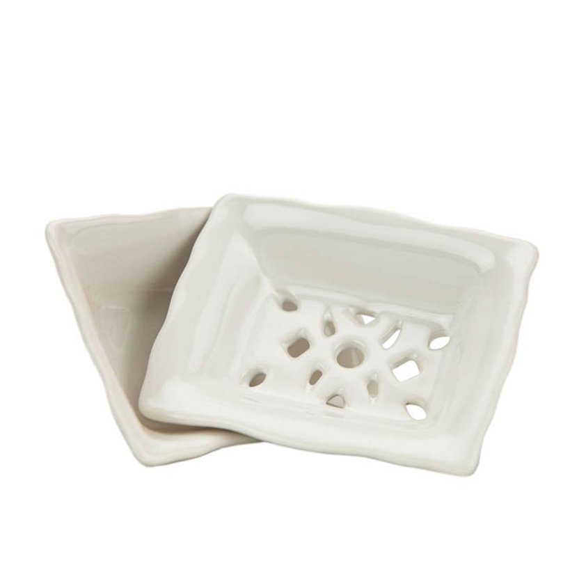 Small Double Layered Ceramic Draining Soap Dish - Small for 25g soap