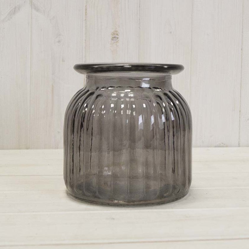 Smoky Grey Ribbed Vase (14.7cm)
