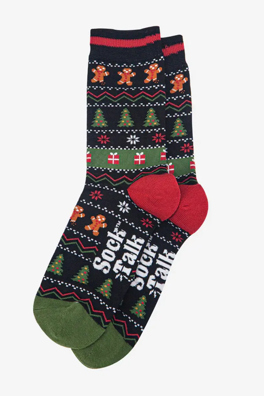 Men's Bamboo Socks - Black/Khaki, Gingerbread Fair Isle