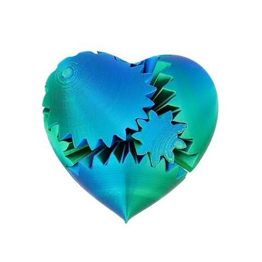 Blue Green 3D Printed Heart Gears