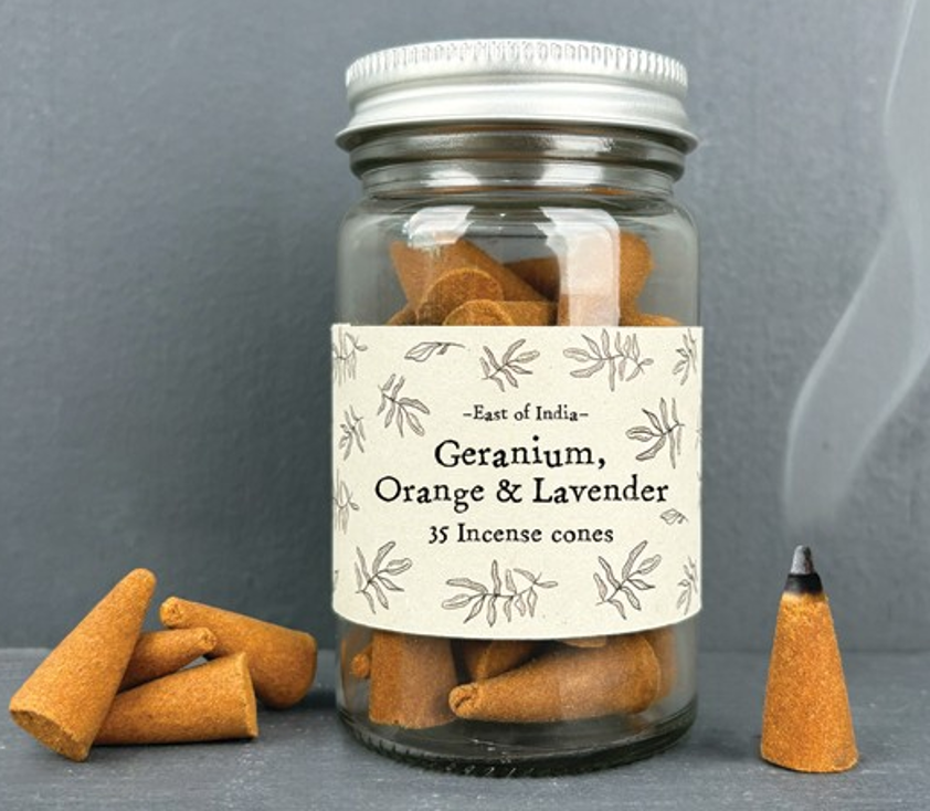 Jar of incense cones-Geranium,Orange &amp; Lavender