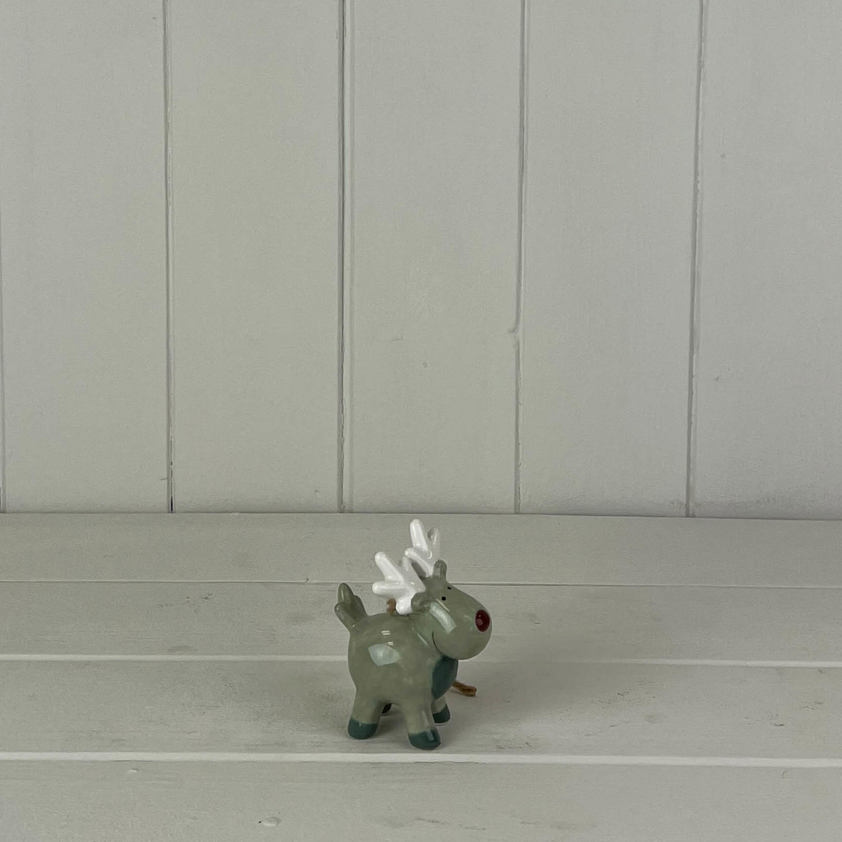 Light Green/White Ceramic Hanging Reindeer Decoration (7.7cm)