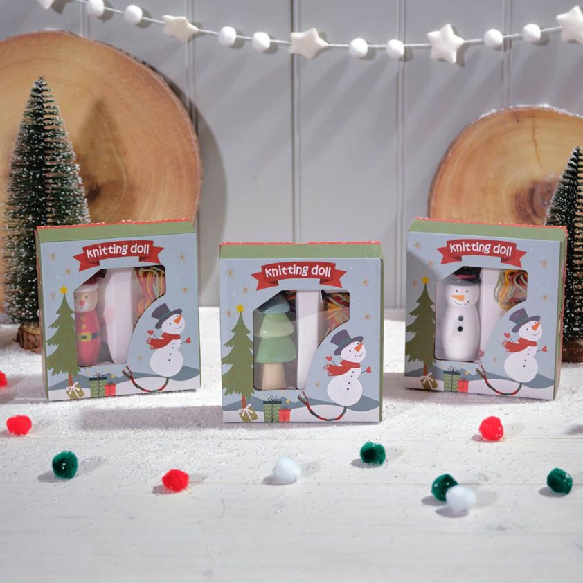 Snowman Christmas Wooden Knitting Doll Toy
