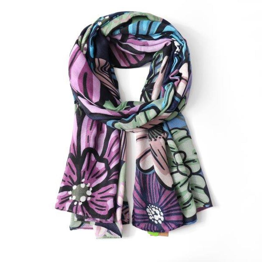 Blue eco Floral Print  Scarf Blue